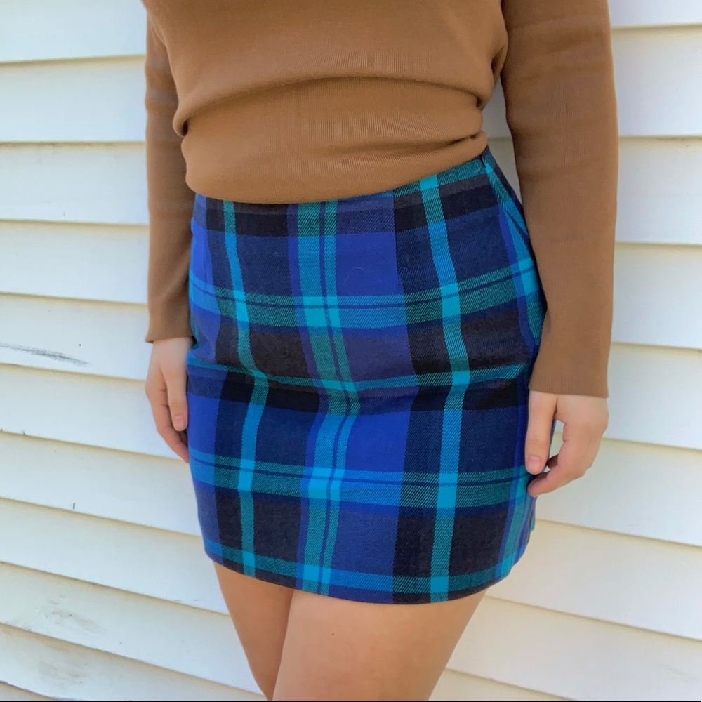 Vintage Y2k The Limited Plaid Blue Mini Skirt Clueless